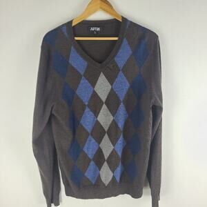 Apt 9 Merino Wool Blend Argyle V Neck Sweater Brown Size XL